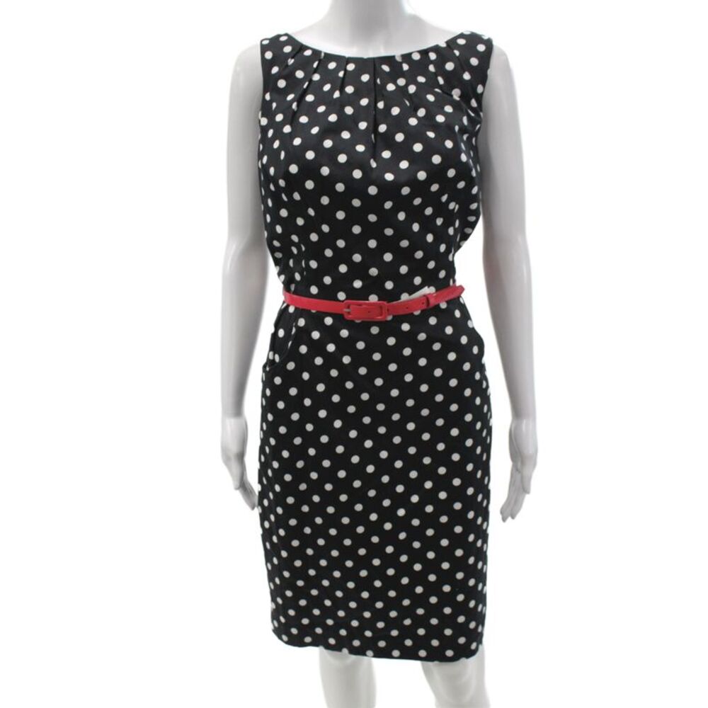 Lauren Ralph Lauren Women Sheath Dress Black Polka Dot Boat Neck Zip Size 12